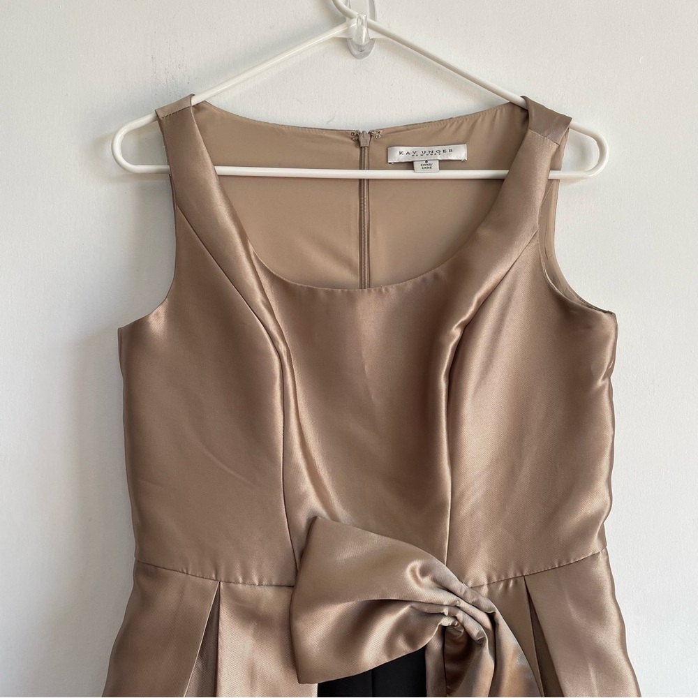 Kay Unger Sophie Jumpsuit Light Gold Dress Black Pants Sleeveless Formal Gown 8 - Picture 5 of 12